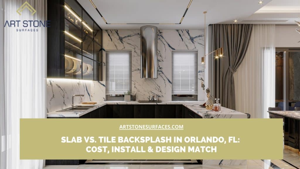 Discover advantages of backsplash with countertops slab vs tile in Orlando, FL. Learn about costs, installation, & which design matches your style best.