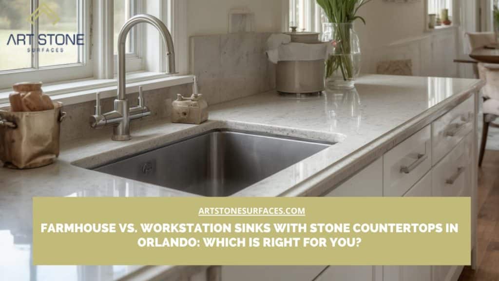 farmhouse vs workstation sink with stone Orlando